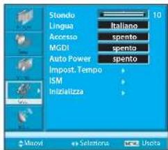 Stondo 10 Lingua Italiano Accesso spento MGDI spento Auto Power spento Impost. Tempo ISM Inizializza Manovi Selections Urota