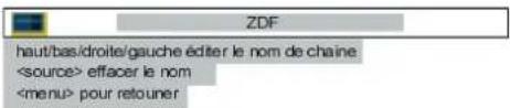 ZDF haut/bas/droite/gauche éditer le nom de chaîne effacer le nom <> pour retouner