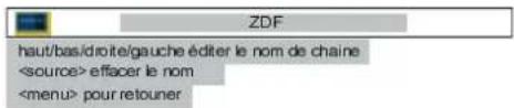 ZDF haut/bas/droite/gauche éditer le nom de chaine effacer le nom pour retouner
