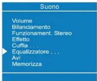 Suono Volume Bilanciamento Funzionament. Stereo Effetto Cuffia ... Equalizzatore ... Avi Memorizza