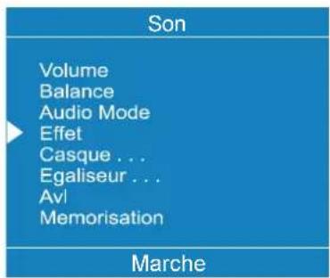 Son Volume Balance Audio Mode Effet Casque ... Egaliseur ... Avi Memorisation Marche