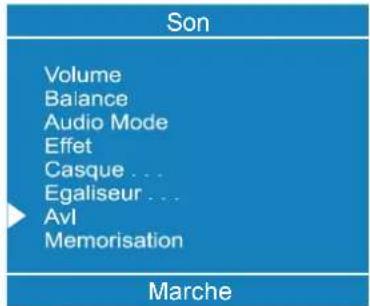 Son Volume Balance Audio Mode Effet Casque ... Egaliseur ... Avl Memorisation Marche