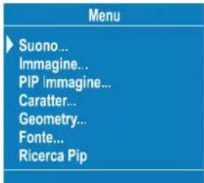 Menu ► Suono... Immagine... PIP Immagine... Caratter... Geometry... Fonte... Ricerca Pip