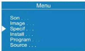 Menu Son ... Image ... Specif ... Install ... Program ... Source ...