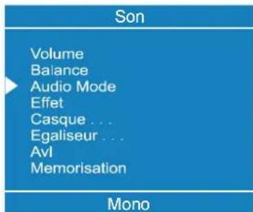 Son Volume Balance Audio Mode Effet Casque ... Egaliseur ... Avl Memorisation Mono
