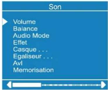 Son Volume Balance Audio Mode Effet Casque ... Egaliseur ... Avl Memorisation