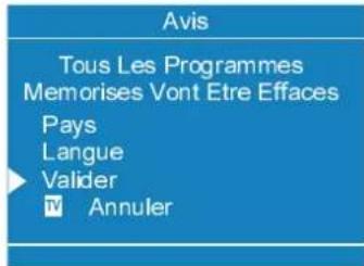 Avis Tous Les Programmes Memorises Vont Etre Effaces Pays Langue Valider Ⅳ Annuler