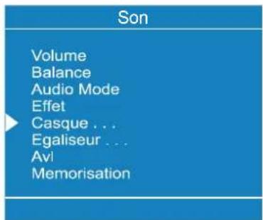 Son Volume Balance Audio Mode Effet Casque ... Egaliseur ... Avi Memorisation