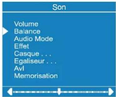 Son Volume Balance Audio Mode Effet Casque ... Egaliseur ... Avl Memorisation