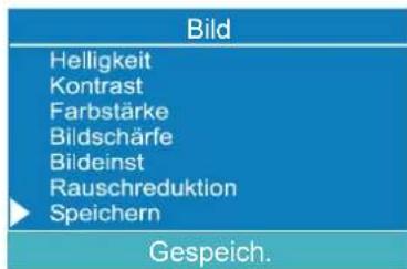 Bild Helligkeit Kontrast Farbstärke Bildschärfe Bildeinst Rauschreduktion Speichern Gespeich.