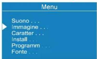 Menu Suono ... Immagine ... Caratter ... Install ... Programm ... Fonte ...