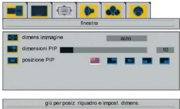 finestra dimens.imagine auto dimensioni PIP 10 posizione PIP giù per posiz. riquadro e impost. dimens.