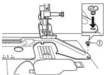 BABY LOCK Symphony BLSY - Insert the screw on the circular attachment in the screw hole at the right of the needle plate (①). - 1