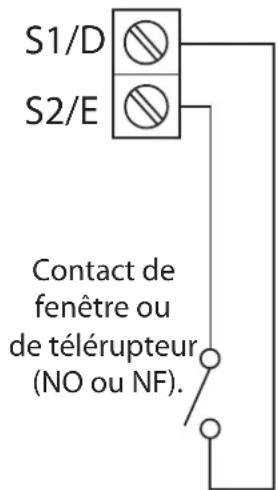 S1/D S2/E Contact de fenêtre ou de télérupteur (NO ou NF).