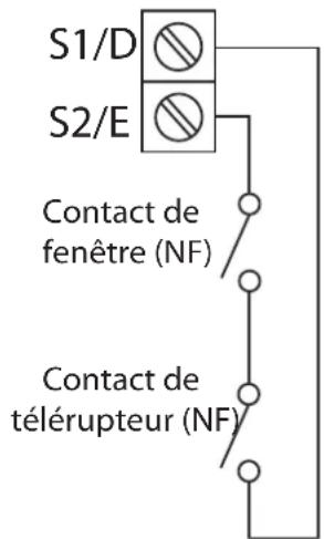 S1/D S2/E Contact de fenêtre (NF) Contact de télérupteur (NF)