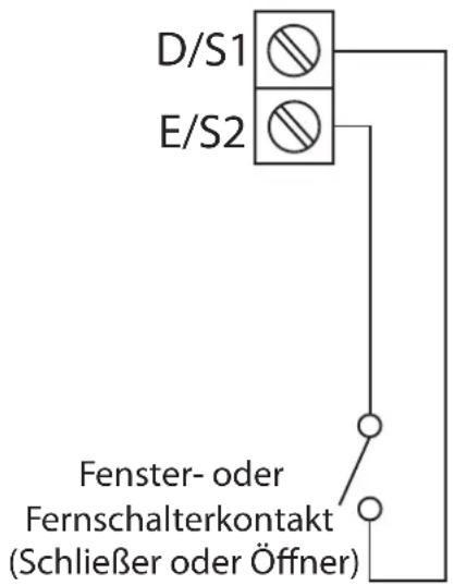 D/S1 E/S2 Fenster- oder Fernschalterkontakt (Schließer oder Öffner)