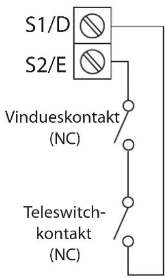 S1/D S2/E Vindueskontakt (NC) Teleswitch- kontakt (NC)
