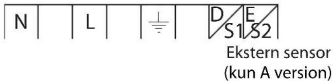 N | L | ⊥ | D E S1 S2 Ekstern sensor (kun A version)