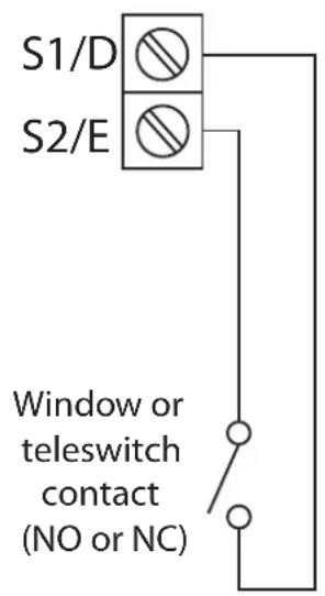 S1/D S2/E Window or teleswitch contact (NO or NC)