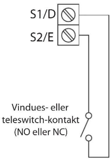 S1/D S2/E Vindues- eller teleswitch-kontakt (NO eller NC)