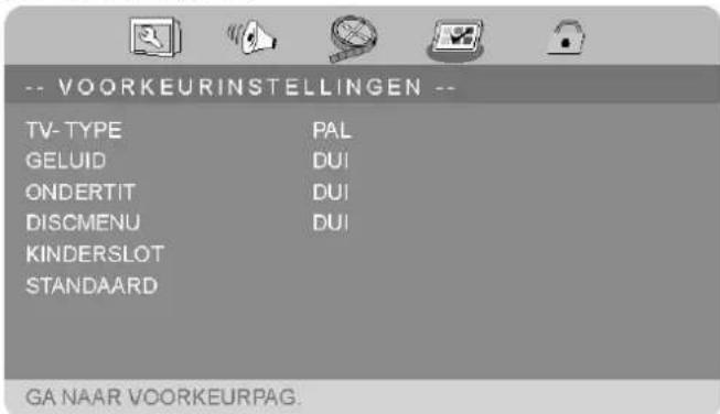 Autovision AV1101 - Menu VOORKEURSINSTELLINGEN - 1