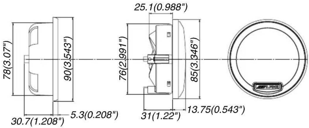 ALPINE SPXZ18T - Tweeter dimensions/Dimensions du tweeter - 1