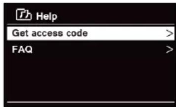 TECHNISAT DigitRadio 580 - Getting Access Code and FAQ from "Help" - 1