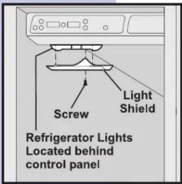 Screw Light Shield Refrigerator Lights Located behind control panel