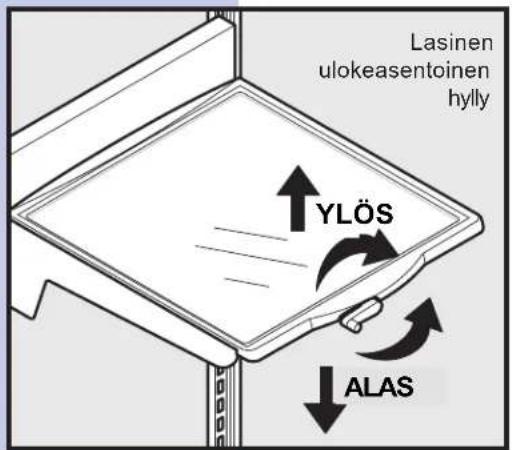 Lasinen ulokeasentoinen hylly YLÖS ALAS