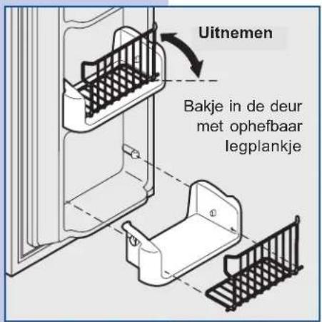 Uitnemen Bakje in de deur met ophefbaar legplankje