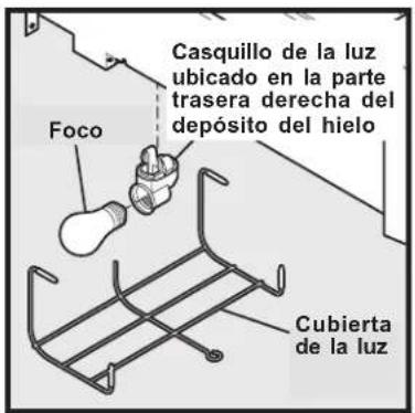 Foco Casquillo de la luz ubicado en la parte trasera derecha del depósito del hielo Cubierta de la luz