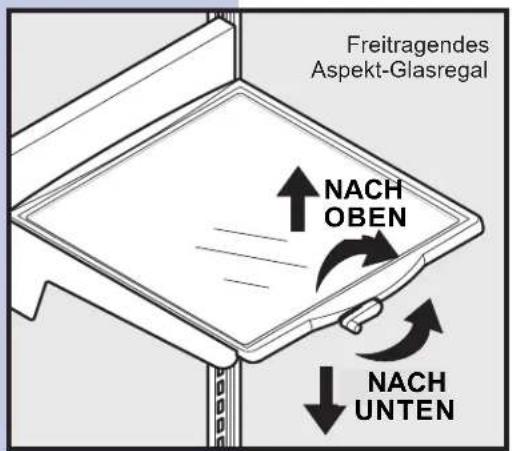 Freitragendes Aspekt-Glasregal NACH OBEN NACH UNTEN