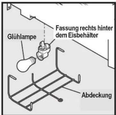 Glühlampe Fassung rechts hinter dem Eisbehälter Abdeckung