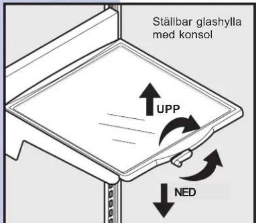 Ställbar glashylla med konsol UPP NED