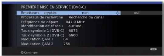 LOEWE Xelos 40 MEDIA - Possibilités de réglages pour la réception DVB-C : - 2