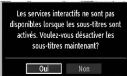 Les services interactifs ne sont pas disponibles lorsque les sous-titres sont activés. Voulez-vous désactiver les sous-titres maintenant? Oui Non