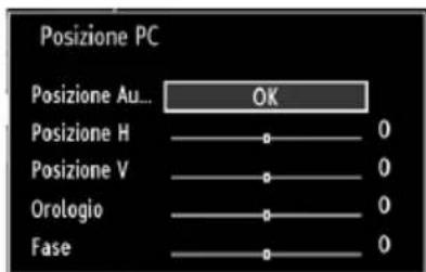 Posizione PC Posizione Au... OK Posizione H 0 Posizione V 0 Orologio 0 Fase 0