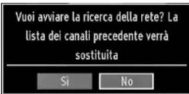 Vuoi avviare la ricerca della rete? La lista dei canali precedente verrà sostituita Si No