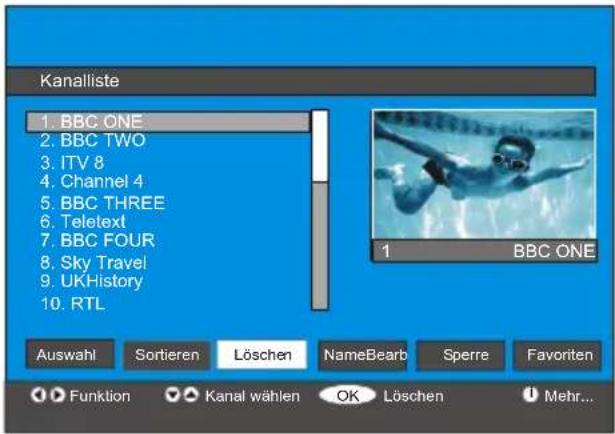 Finlux 26FLD760 - Löschen von Kanälen in der Kanalliste - 1