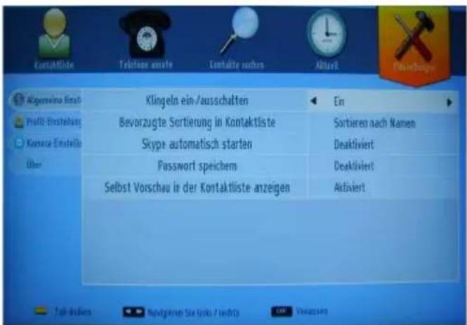 Klingeln ein-/ausschalten Bevorzugte Sortierung in Kontaktliste Skype automatisch starten Password speichem Selbst Vorschau in der Kontaktliste anzeigen Ent Sortieren nach Namen Deaktiviert Deaktiviert Aktiviert