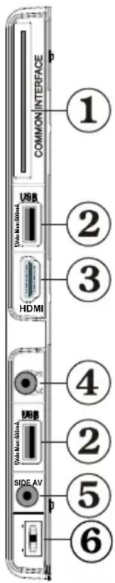 COMMON INTERFACE ① ② ③ HDMI ④ ② ⑤ ⑥ SIDE AV p
