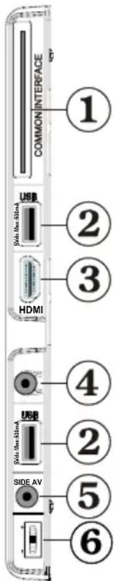COMMON INTERFACE ① ② ③ HDMI ④ ② ⑤ ⑥ SIDE AV