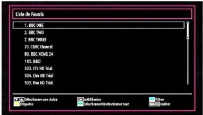 Liste de Favoris 1. BBC ONE 2. BBC TWO 7. BBC THREE 70. CBBC Channel 80. BBC NEWS 24 105. BBC 503. ITV HD Trial 504. Ch4 HD Trial 505. Five HD Trial Selectioner une chaîne Etiquette Add Eimer Selectioner Desiflectroner lout Filter HIV Outlier