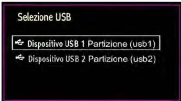 Selezione USB Dispositivo USB 1 Partizione (usb1) Dispositivo USB 2 Partizione (usb2)