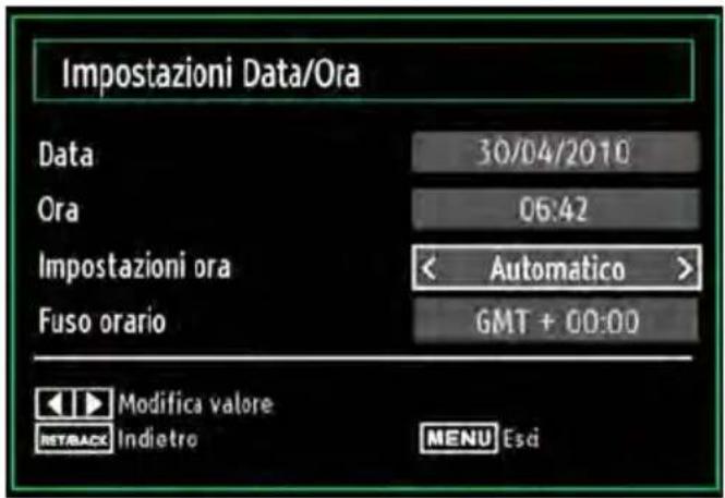 Impostazioni Data/Ora Data 30/04/2010 Ora 06:42 Impostazioni ora < Automatico > Fuso orario GMT + 00:00 Modifica valore INDIETRO MENU Esci