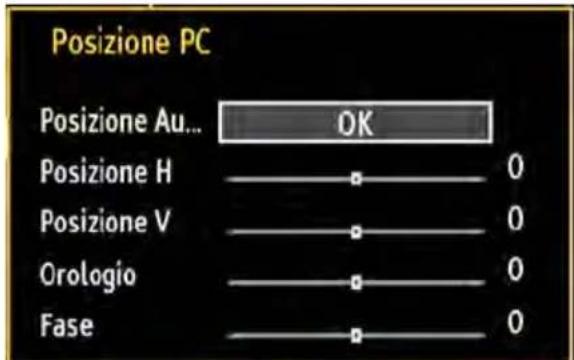 Posizione PC Posizione Au... OK Posizione H 0 Posizione V 0 Orologio 0 Fase 0