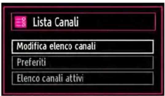 Lista Canali Modifica elenco canali Preferiti Elenco canali attivi