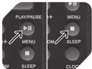 PLAY/PAUSE + MENU ○ SLEEP CLOCK MENU ■ ○ SLEEP