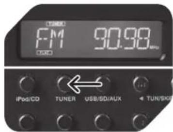 TIME FM 90.98 0:00 iPod/CD TUNER USB/SD/AUX TUN/SKIF