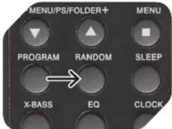 MENU/PS/FOLDER+ PROGRAM RANDOM SLEEP X-BASS EQ CLOCK